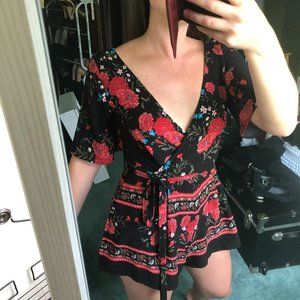 Black/Red Floral Romper